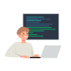 The programmer developes code at his laptop
