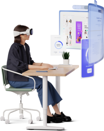 young woman working in vr headset