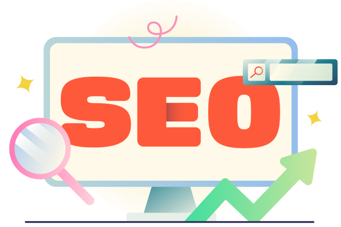 Lettering SEO with magnifying glass