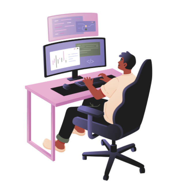 Male programmer writing program code